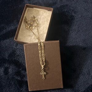 White Cross Gold Necklace with Intricate Pendant